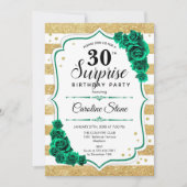 グリーン ゴールド ホワイト サプライズ 30歳の誕生日 招待状 (正面)