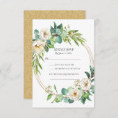 グリーン ゴールド ホワイト フラワーの結婚式 出席確認カード 出欠カード (正面/裏面)