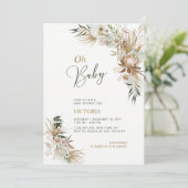 グリーン＆ゴールド ボホ ボタニカル オー ベイビー シャワー 招待状 (スタンド正面)