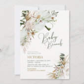 グリーン＆ゴールド ボホ ボタニカル ベイビー シャワー ブランチ 招待状 (正面)