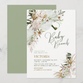 グリーン&ゴールド ボホ ボタニカル ベイビー シャワー ブランチ 招待状