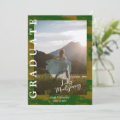 グリーン ゴールド マーブル フォト 卒業発表 招待状 (スタンド正面)