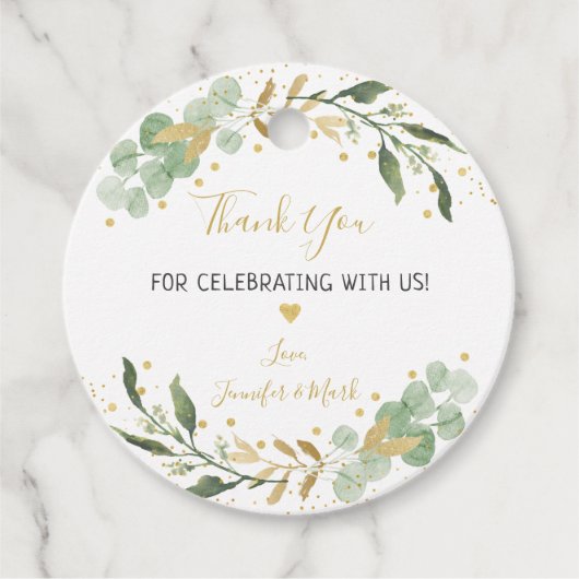 グリーン ゴールド ユーカリ ベビーシャワー フェイバータグ (正面)