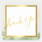 グリーン＆ゴールド ユーカリ 感謝カード スクエアシール (正面)