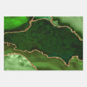 グリーン＆ゴールド 偽のグリッターアゲート ラッピングペーパーシート (正面2)