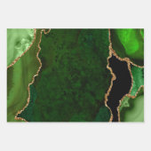 グリーン＆ゴールド 偽のグリッターアゲート ラッピングペーパーシート (正面)