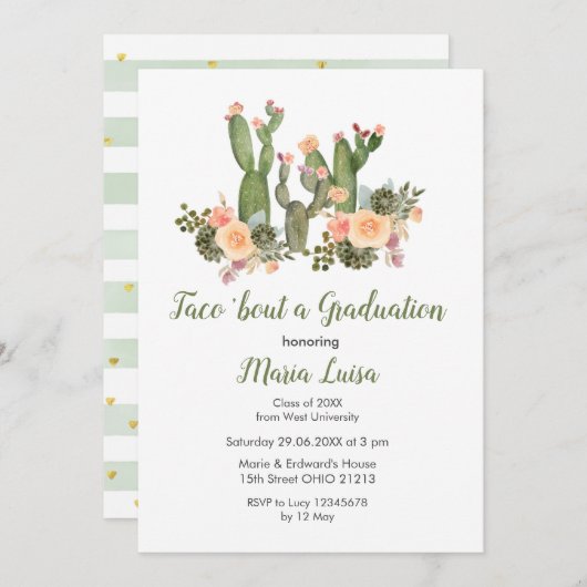 グリーン·サクタス·タコスが卒業への招待に 招待状 (正面/裏面)