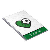 グリーン・サッカーが子どもの選手をネーム&ボストライプのール ノートブック (右側)