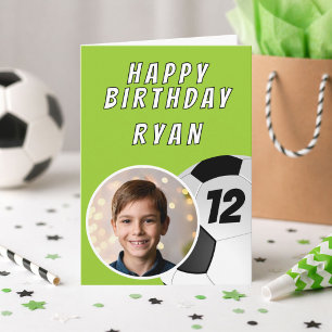 グリーン サッカー フットボール ボール 写真 誕生日 カード