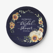 グリーン サンキッチョウ オレンジ色のカボチャ 秋のブライダル ブルー ウッド ペーパープレート (正面)