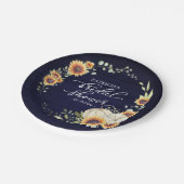 グリーン サンキッチョウ オレンジ色のカボチャ 秋のブライダル ブルー ウッド ペーパープレート (アングル)