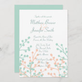 グリーン&サンゴフローラカスタム結婚式招待状 招待状 (正面/裏面)