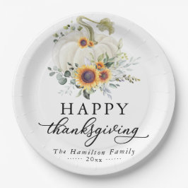 グリーン サンフラワー 白いカボチャ サンクスギビング ペーパープレート