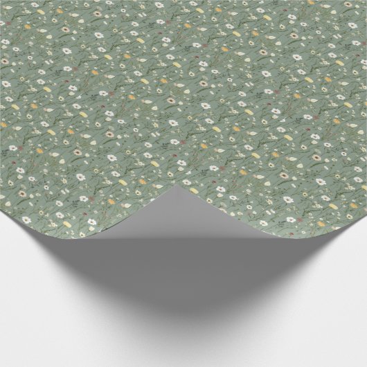 グリーン サージュ イエロー ホワイト ボヘミア ワイルドフラワー フラワーデザイン ラッピングペーパー (角)