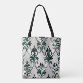 グリーン、シルバーおよびブラック・ダマスクスタイル トートバッグ (裏面)