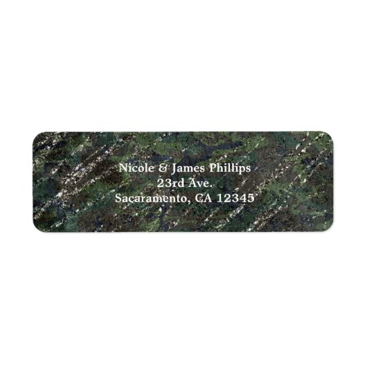 グリーン&シルバーアーミー迷彩柄スパークルエレガントパーティー ラベル (正面)