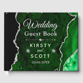 グリーン&シルバーグリッターアゲ結婚ート ゲストブック