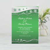 グリーン、シルバーグレー スノーフレーク ウィンター ウェディング 招待状 (スタンド正面)