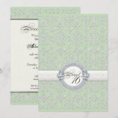 グリーン&シルバーダイヤモンド&レース、Sweet sixteen16 招待状 (正面/裏面)
