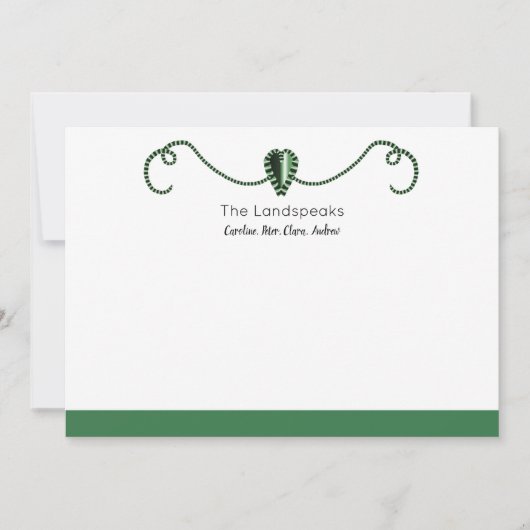 グリーン、シルバーハートシェイプおよびクラシックストライプ ノートカード (正面)