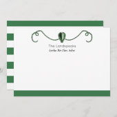 グリーン、シルバーハートシェイプおよびクラシックストライプ ノートカード (正面/裏面)