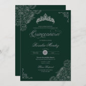 グリーン&シルバーバラエレガントクインセアニラ 招待状 (正面/裏面)
