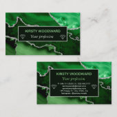 グリーン&シルバーフェイクグリッター大理石アゲート 名刺 (正面/裏面)
