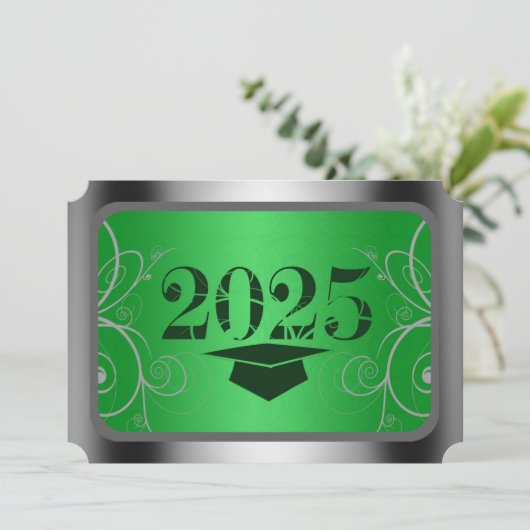 グリーン&シルバーフレーム卒業パーティー招待状 招待状 (スタンド正面)