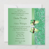 グリーン シークイン、リボン & ダイヤモンド ウェディング 招待状 (裏面)