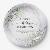 グリーン・ジオメトリック・パープル・ラベンダー ブライダルシャワー ペーパープレート (正面)