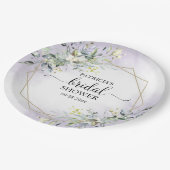 グリーン・ジオメトリック・パープル・ラベンダー ブライダルシャワー ペーパープレート (アングル)