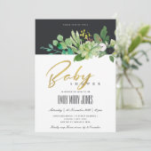 グリーン ジューシーな葉の水彩 ベビーシャワー 招待状 (スタンド正面)