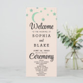 グリーン・スターの三日月 クリーム色の結婚式プログラム (スタンド正面)