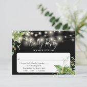 グリーン ストリング ライト ブラック アンド ホワイト ウェディング 出欠カード (スタンド正面)