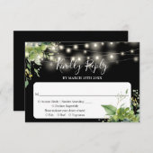 グリーン ストリング ライト ブラック アンド ホワイト ウェディング 出欠カード (正面/裏面)