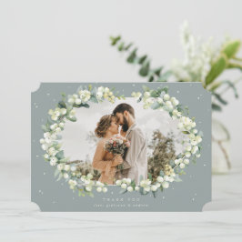 グリーン スノーベリー+ユーカリ ウェディング フラット フォト サンキューカード