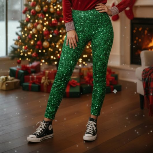 グリーン スパークル クリスマス レギンス