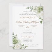 グリーン スペイン 結婚式 招待状 (正面)