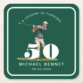 グリーン・スポーツゴルフの50歳の誕生日ギフト スクエアペーパーコースター