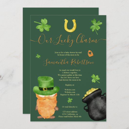グリーン セイントパトリック ウォーターカラー ベイビーシャワー メールで 招待状 (正面/裏面)