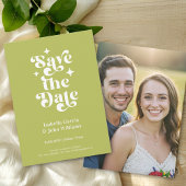 グリーン タイポグラフィー フォト セーブ・ザ・デート 案内状