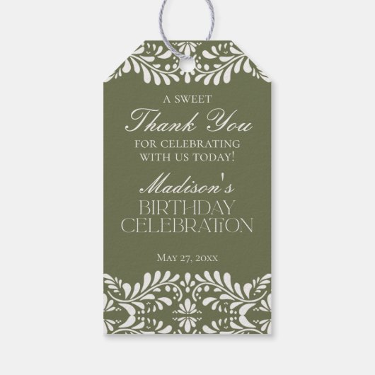 グリーン タラベラ タイル フィエスタ バースデー パーティー フェイバーズ ギフトタグ (裏面)