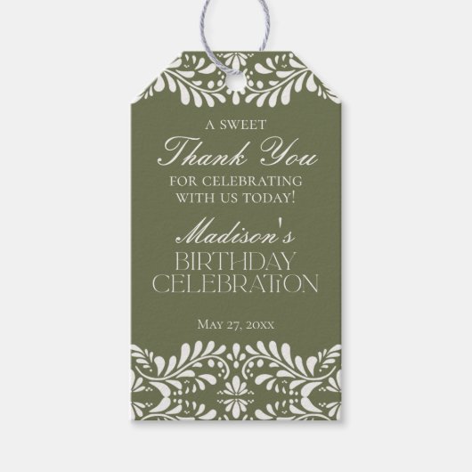 グリーン タレヴェラ タイル フィエスタ バースデー パーティー フェイバーズ ギフトタグ (正面)