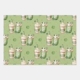 グリーン&タンアイリッシュ飲料&ドーナツ ラッピングペーパーシート