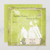 グリーン·ダマスクが花束の結婚式への招待を放る 招待状 (正面/裏面)