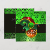 グリーン ダマスク、エルフ ハット セントパトリックデーのパーティー モノグラム 招待状 (正面/裏面)