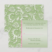 グリーン ダマスク ピンク 返信カード (正面/裏面)
