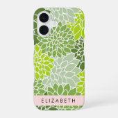 グリーン ダリアの花 フラワーパターン お名前入り iPhone 16ケース (裏面)