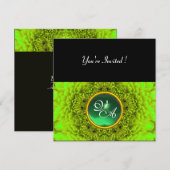 グリーン ダリア、ジェイド、明るい緑、黒、黄色 招待状 (正面/裏面)