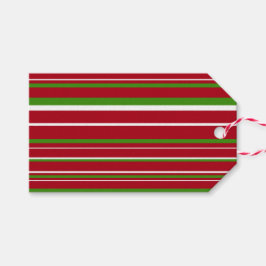 グリーン+ダークレッド+ホワイト ストライプ クリスマス ギフトタグ
